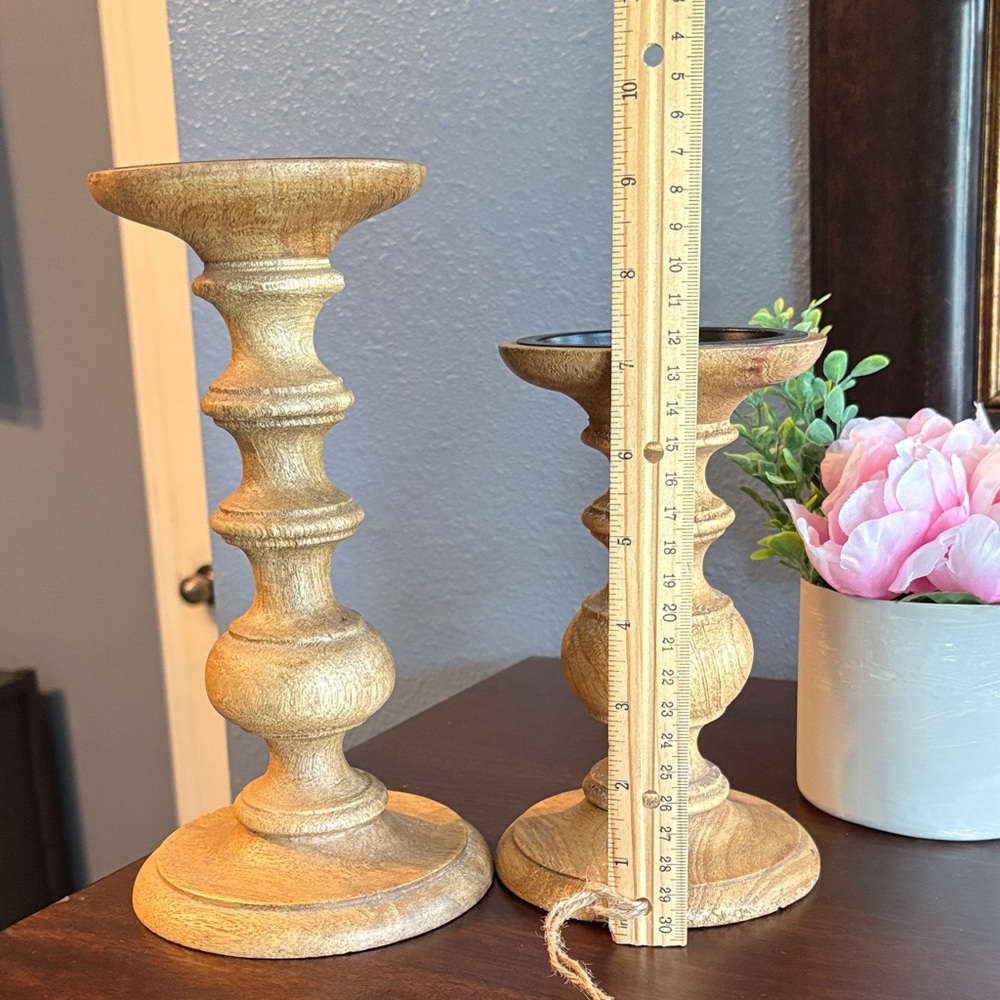 Cost Plus World Market Gold Wood Pedestal Candle Holders - Pair - Picture 7 of 11